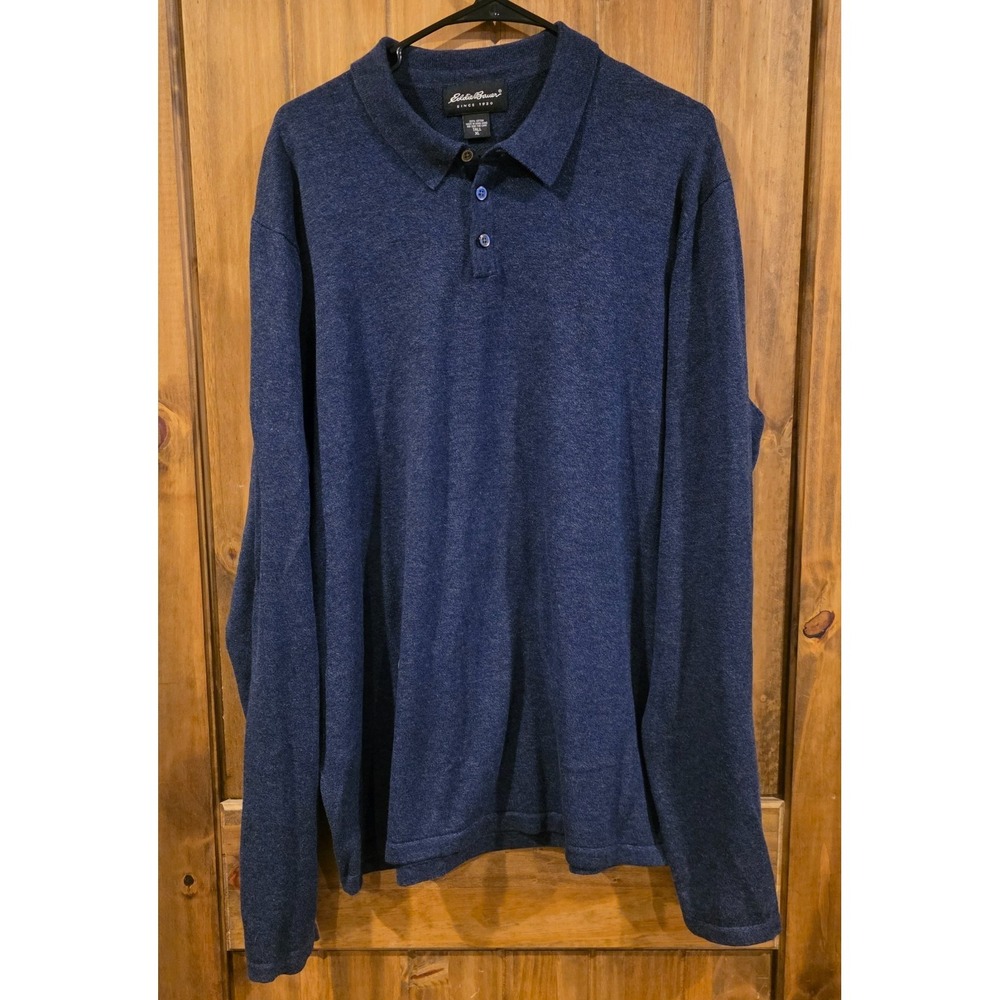 Eddie Bauer Polo Shirt Mens XL‎ Blue Long Sleeve Pullover 1/4 Button Collared